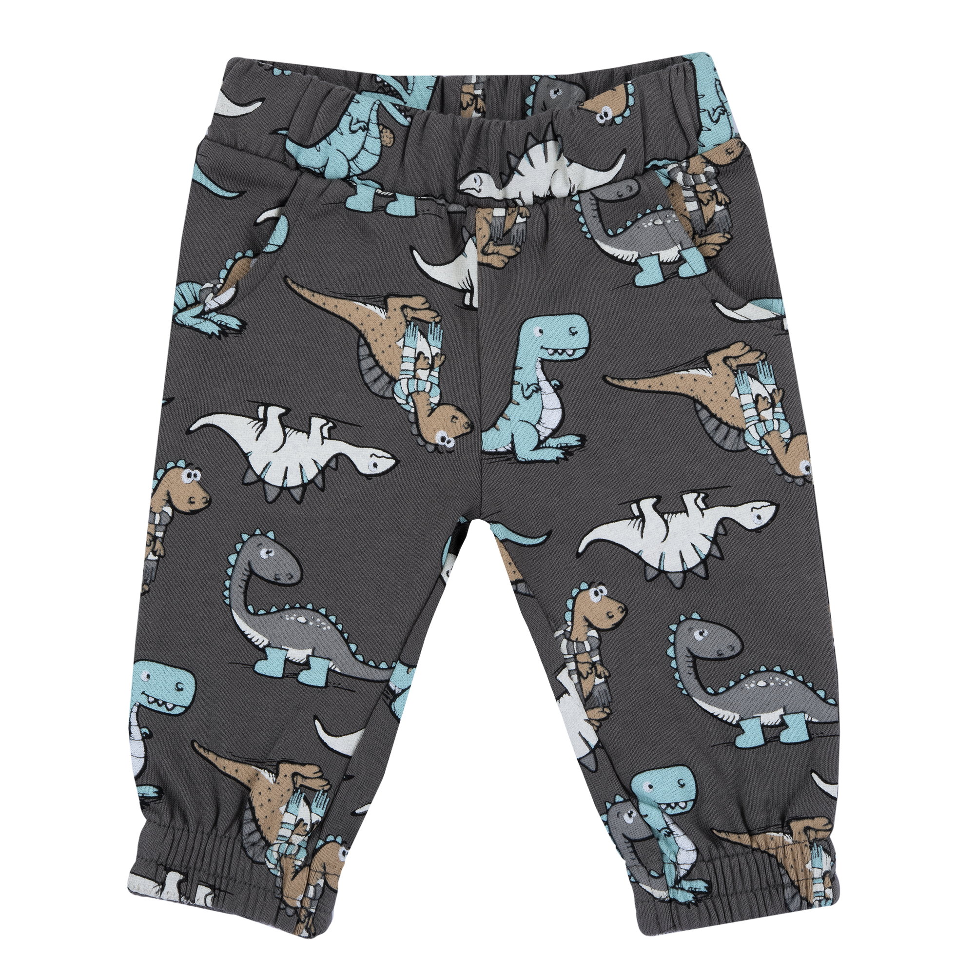 Chicco chlapecké tepláky s dinosaury – tmavě šedá