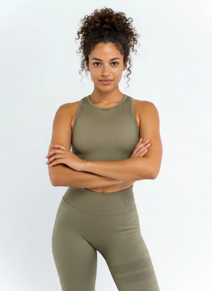 STRONGER dámský Rib Seamless Crop Top Dusky Green 3333-72