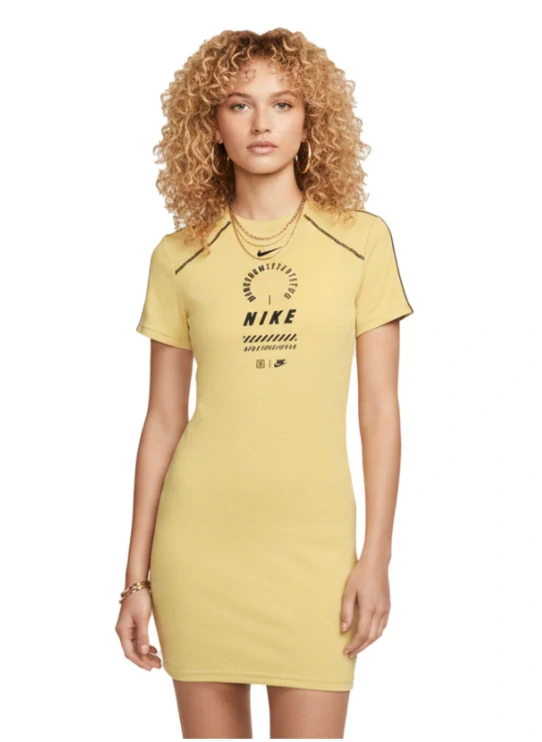 Nike dámské šaty Sportswear Short-Sleeve Dress - ŽLUTÉ