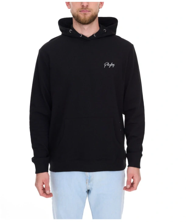 Pánská bavlněná mikina s dlouhým rukávem a kapucí PLAYBOY - černá