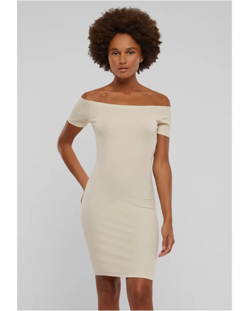 Dámské žebrované šaty s odhalenými rameny Urban Classics Ladies Off Shoulder Rib Dress (TB1501) - ECRU