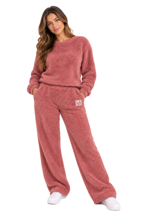Dámské plyšové tepláky LA GEAR Teddy Fleece – Mahagonová/Růžová