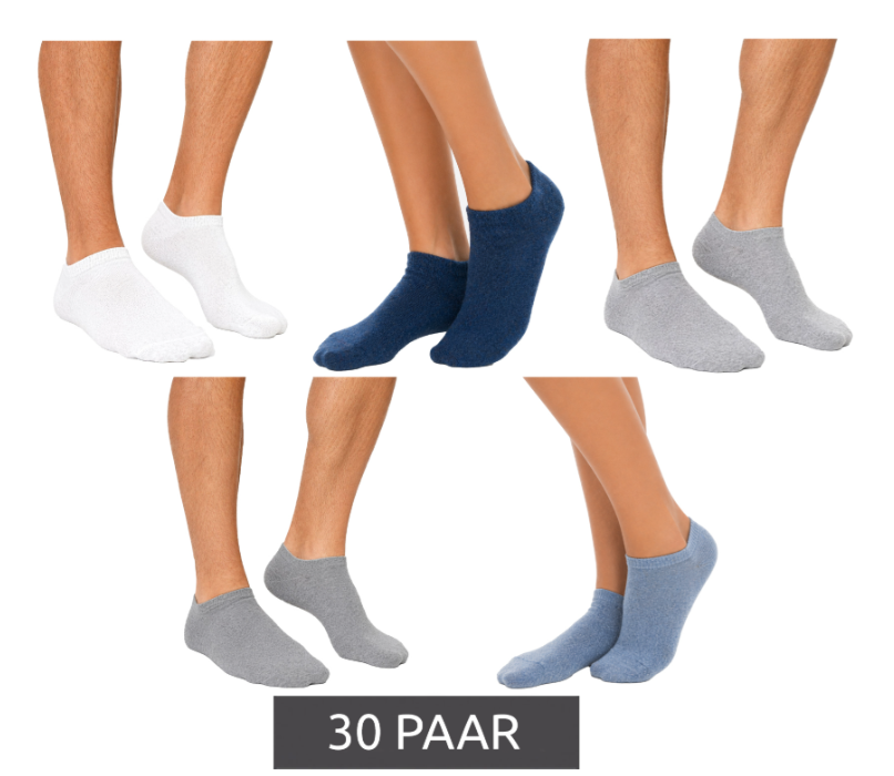 30 párů unisex ponožek z organické bavlny, jednoduché tenisky, kotníkové ponožky - šedá/bílá