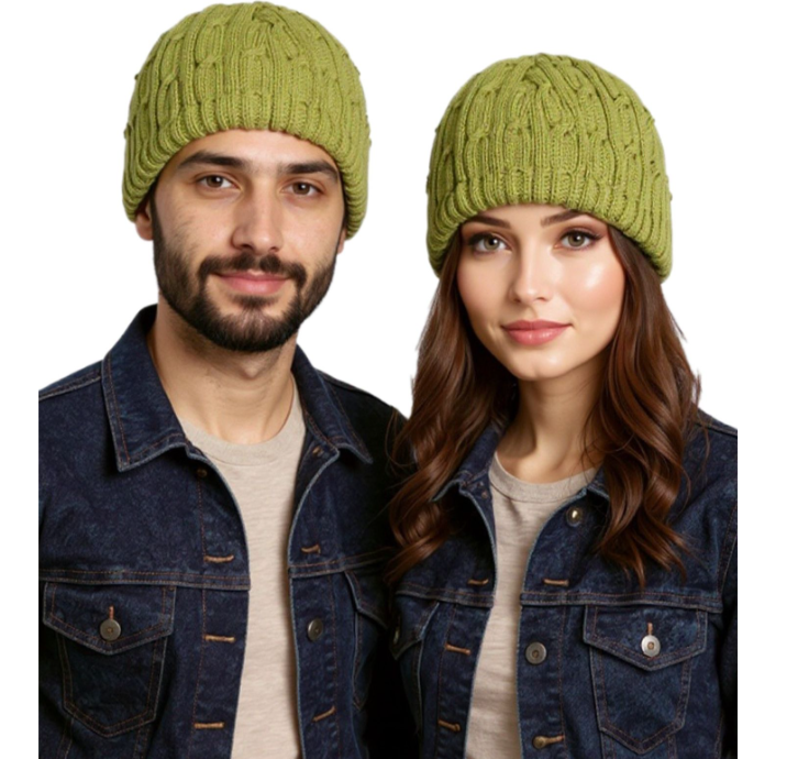 Pohodlná pletená Unisex čepice, olivově zelená
