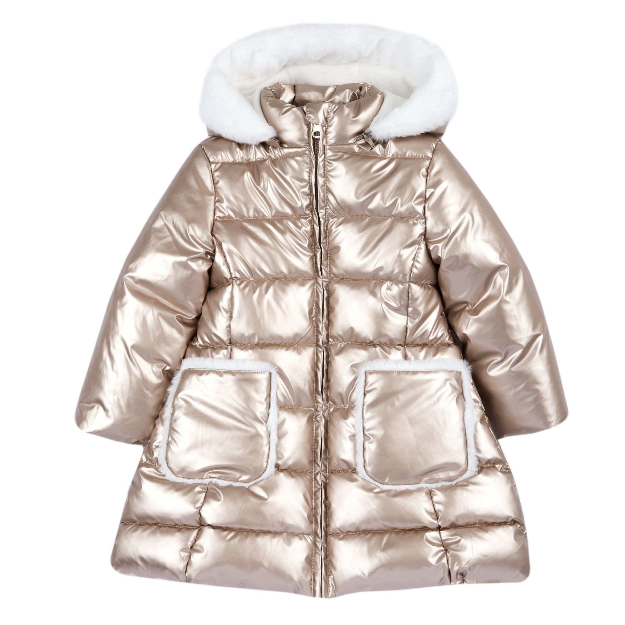 Dívčí prošívaný zimní kabátek Chicco s kožíškem – Růžovozlatá (Rose Gold)