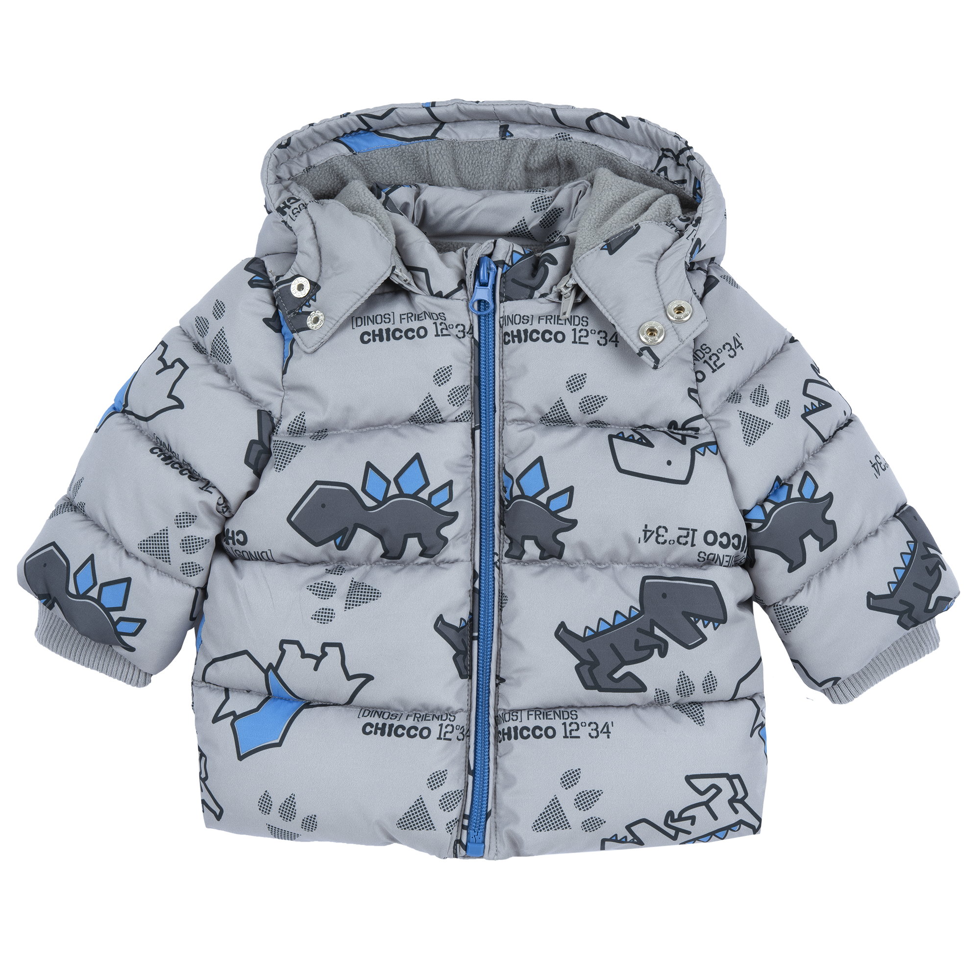 Zimní dětská bunda Chicco DINO s kapucí – ŠEDÁ
