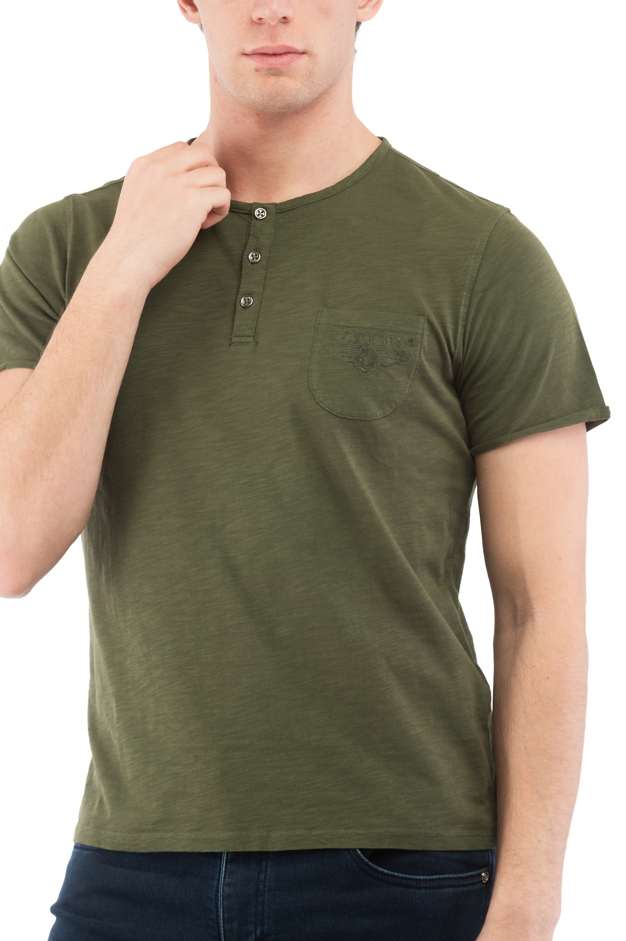 Oficiální tričko Top Gun s knoflíčky a kapsičkou (Henley) – khaki