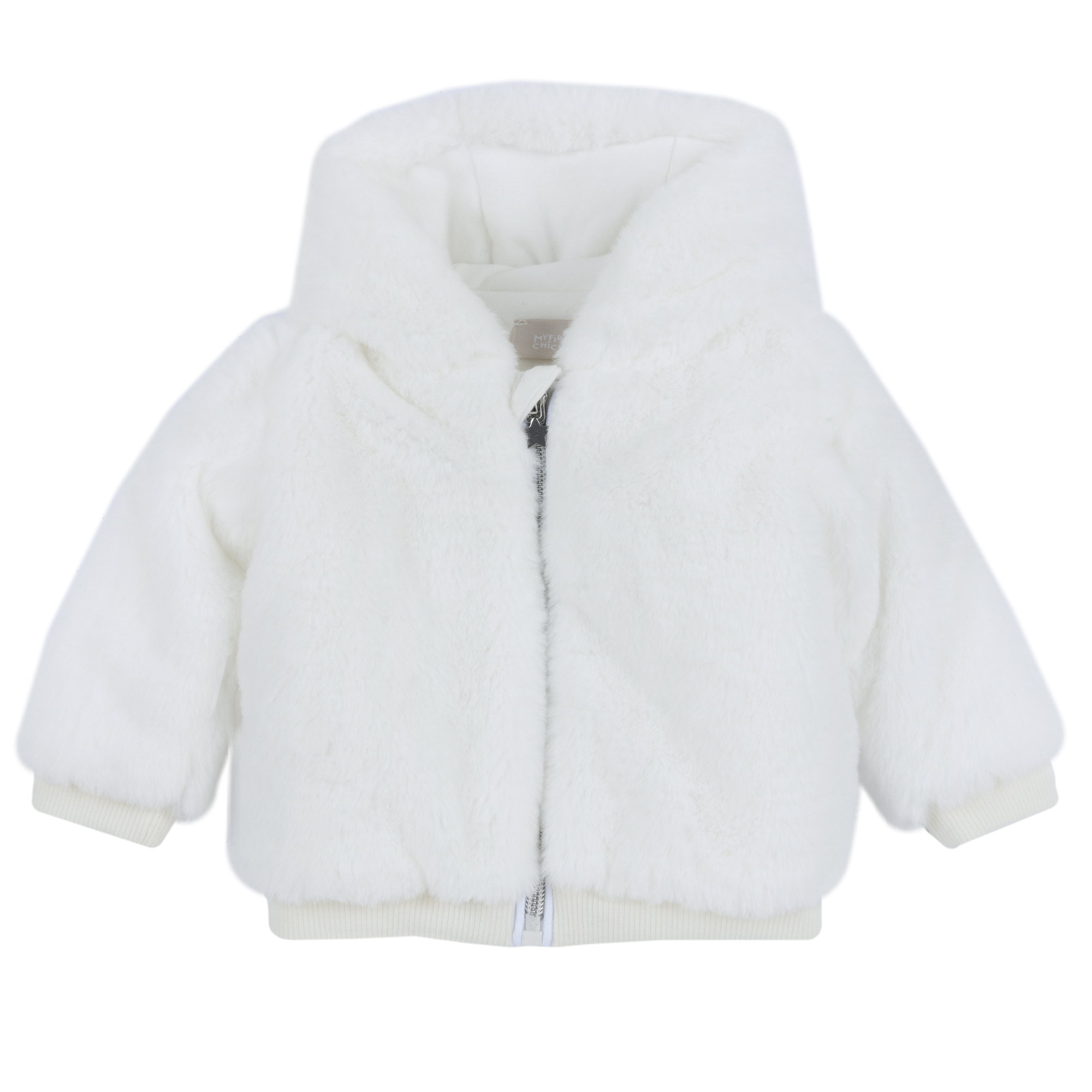 Chicco Unisex Dětský chlupatý zimní kabátek s kapucí a kožíškem bílý