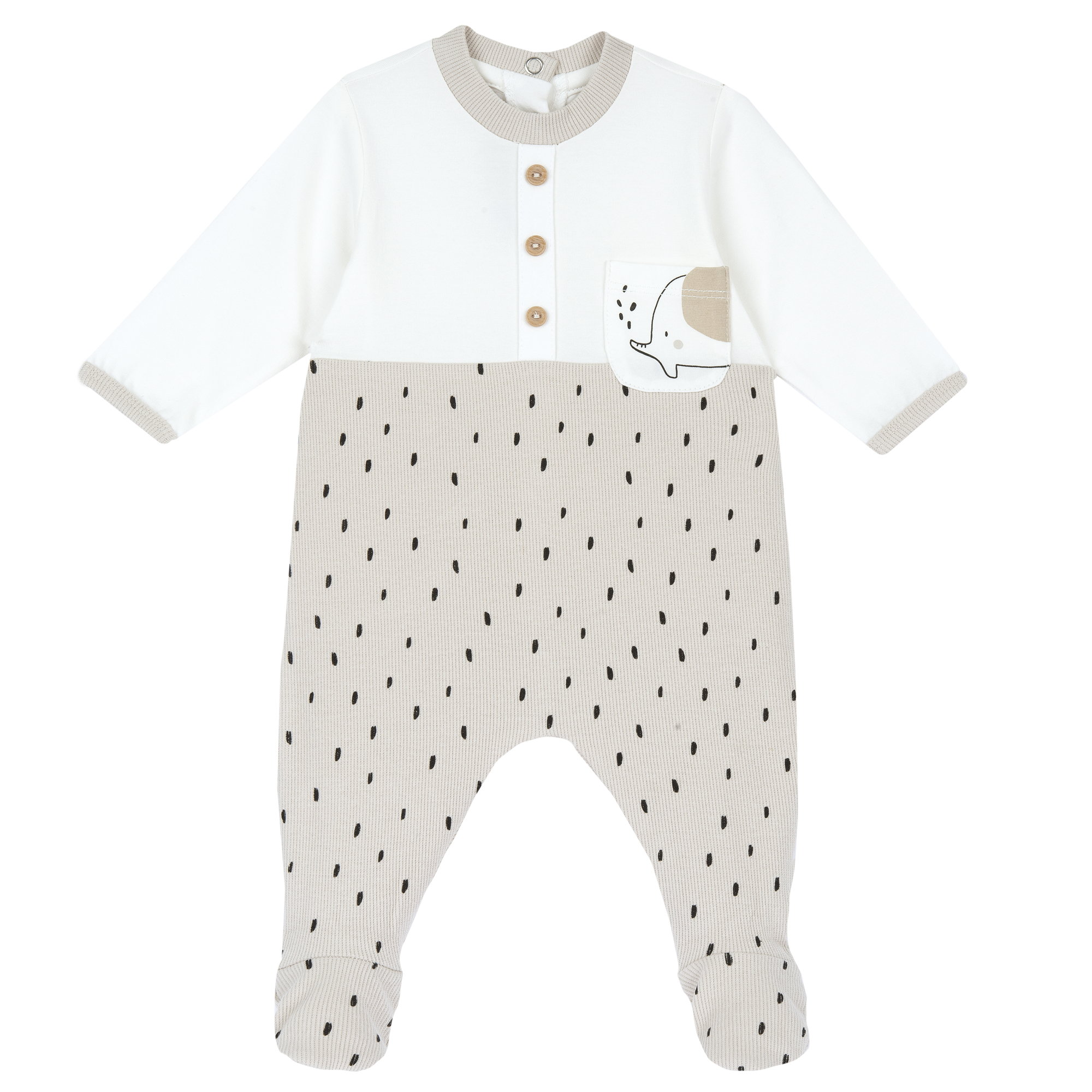 Chicco unisex bavlněný kojenecký overal slon béžová