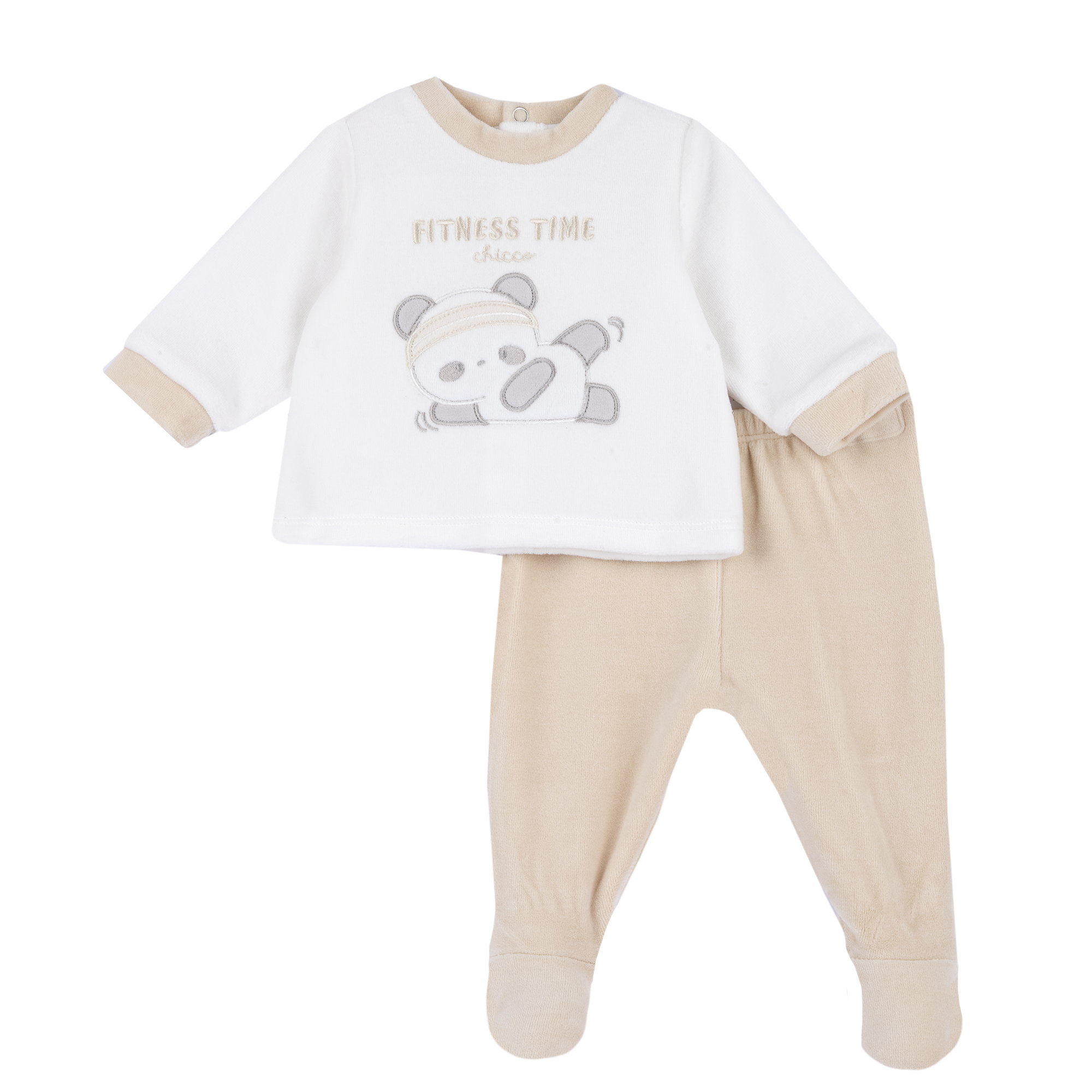 Chicco unisex 2D dvoudílný velurový set  Panda béžová