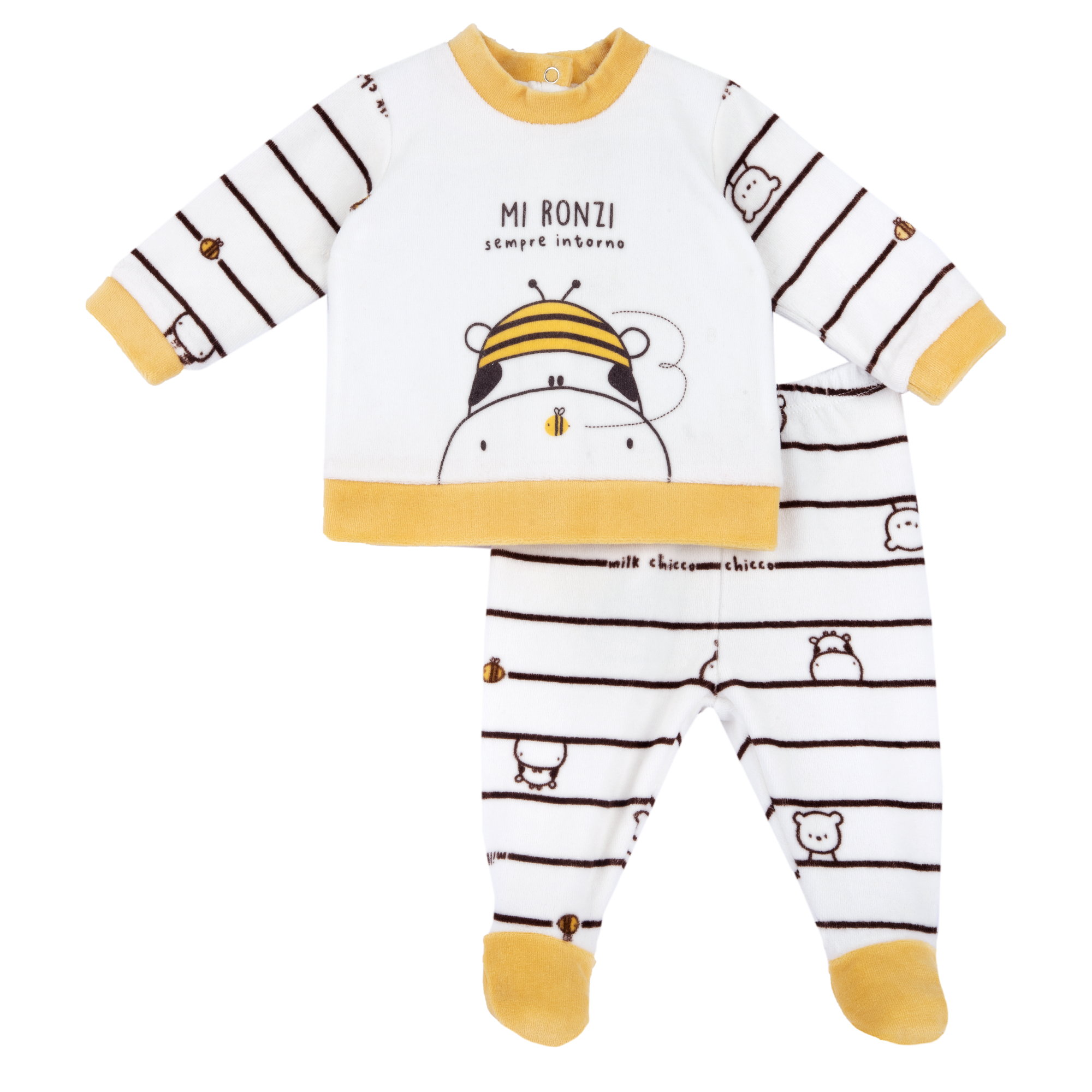 Chicco unisex 2D dvoudílný velurový set  Zvířátka v bílo/žlutý 