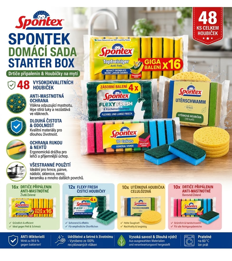 Spontex startovací sada houbiček na nádobí 48 ks