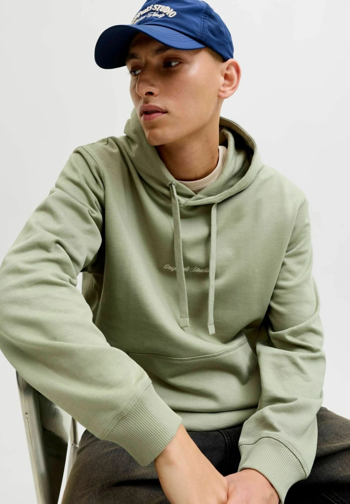 Jack & Jones Pánská mikina JORNORREBRO TYPO BACK SWEAT HOOD SN Seagrass