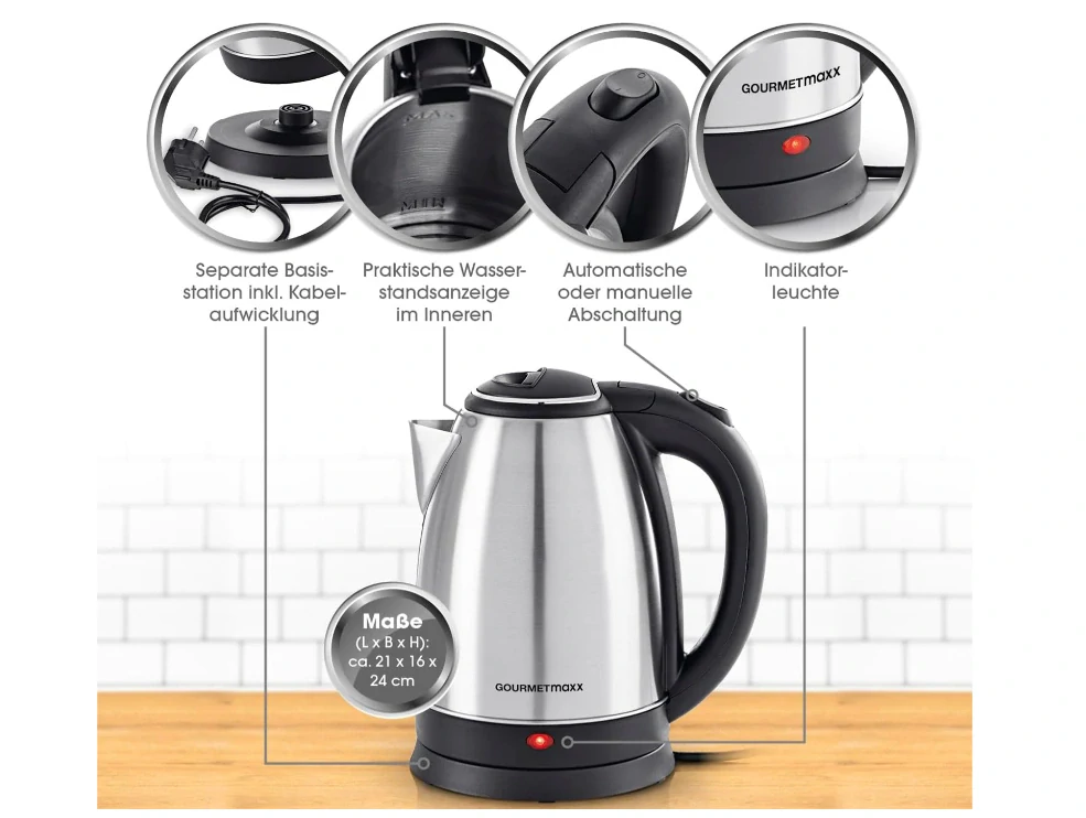 Nerezová rychlovarná konvice GOURMETmaxx 1,8 l (1500 W)