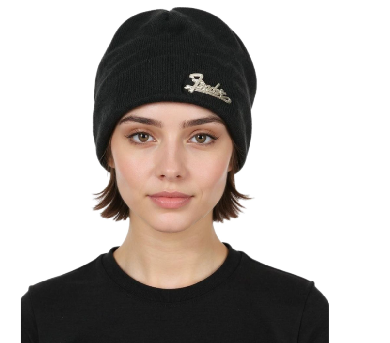 Pletená  Unisex zimní čepice - kulich Fender s kovovým logem (KC230303FEN) – černý