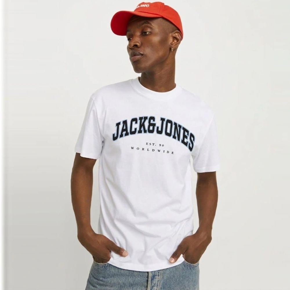 Jack & Jones pánské tričko Jjecaleb Varsity Tee bílé