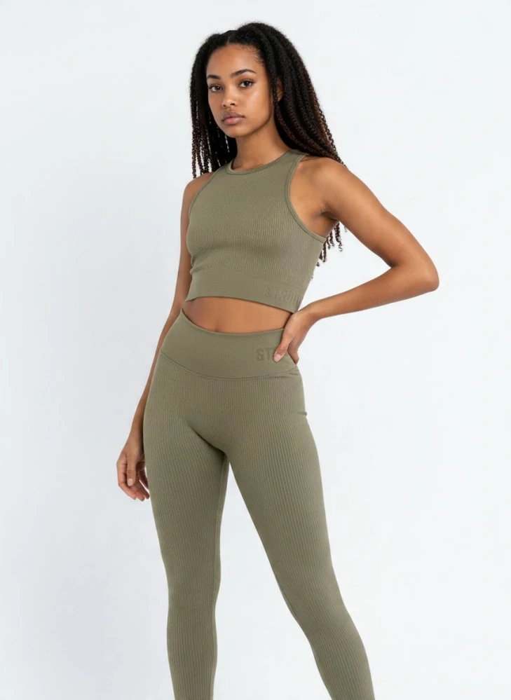 STRONGER dámský Rib Seamless Crop Top Dusky Green 3333-72